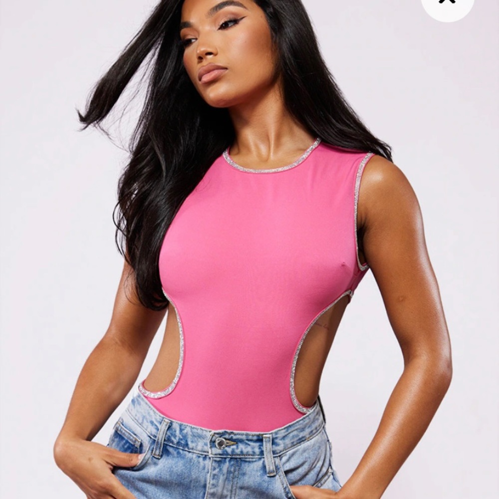 pink cutout bodysuit, size 4.